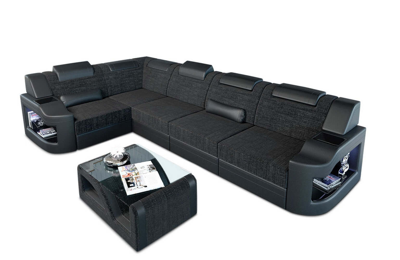 Stoff Eckcouch Padua L – Komfort & Stil Schwarzgrau-Schwarz