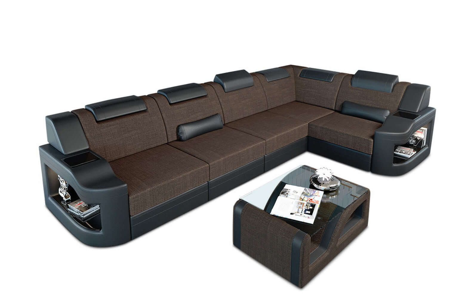 Stoff Ecksofa Padua L-Form braun-schwarz