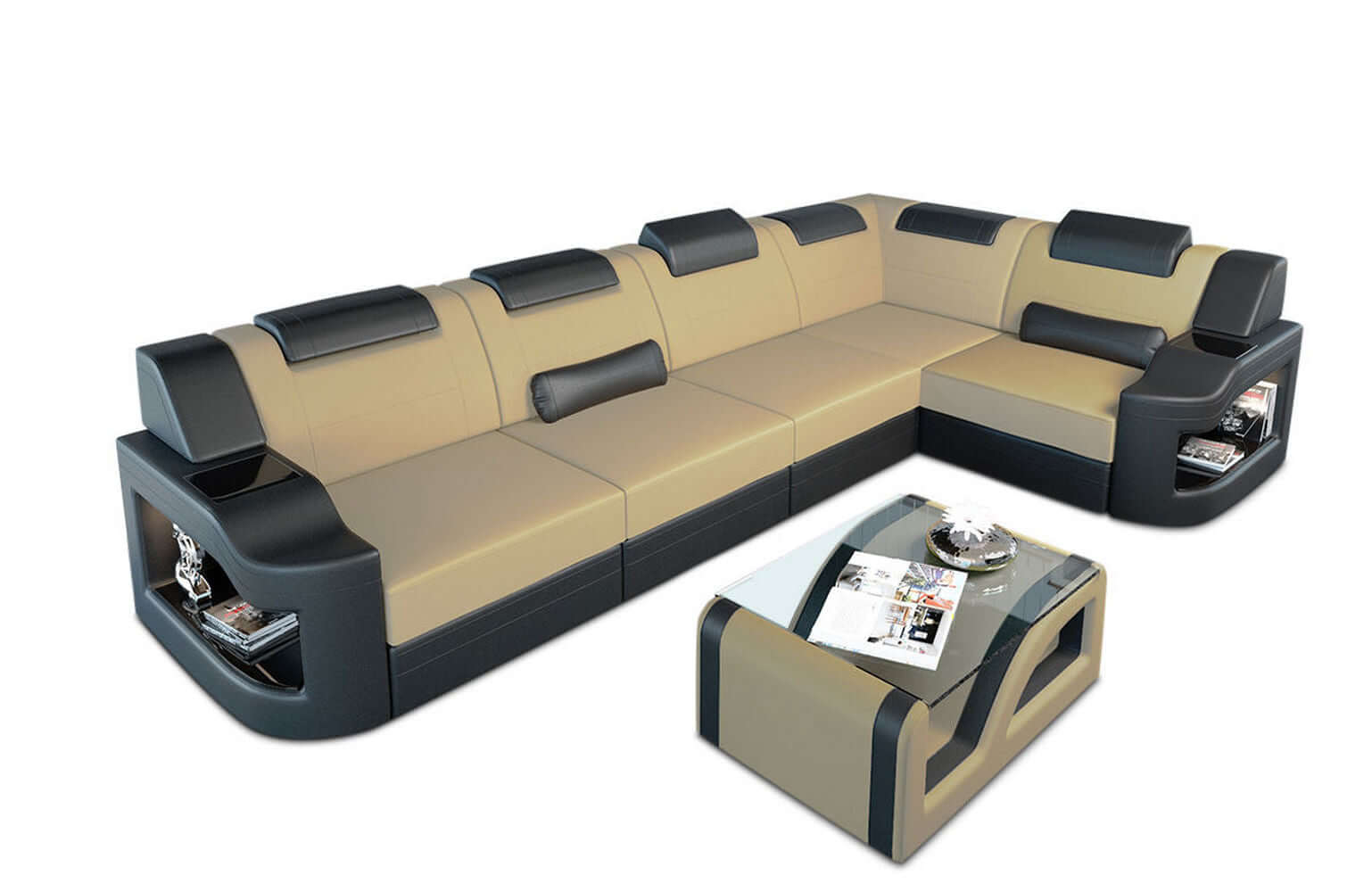 Stoff Ecksofa Padua L Form beige-schwarz