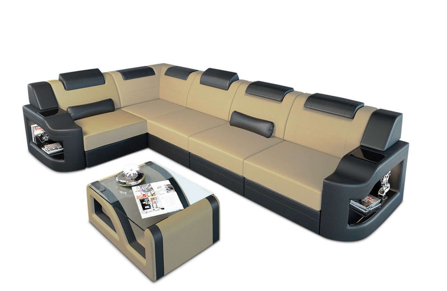 Stoff Ecksofa Padua L-Form Beige-Schwarz