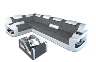 Stoff Eckcouch Padua L – Komfort & Stil in Strukturstoff und der Farbe Grau und Weiß - Ausrichtung links