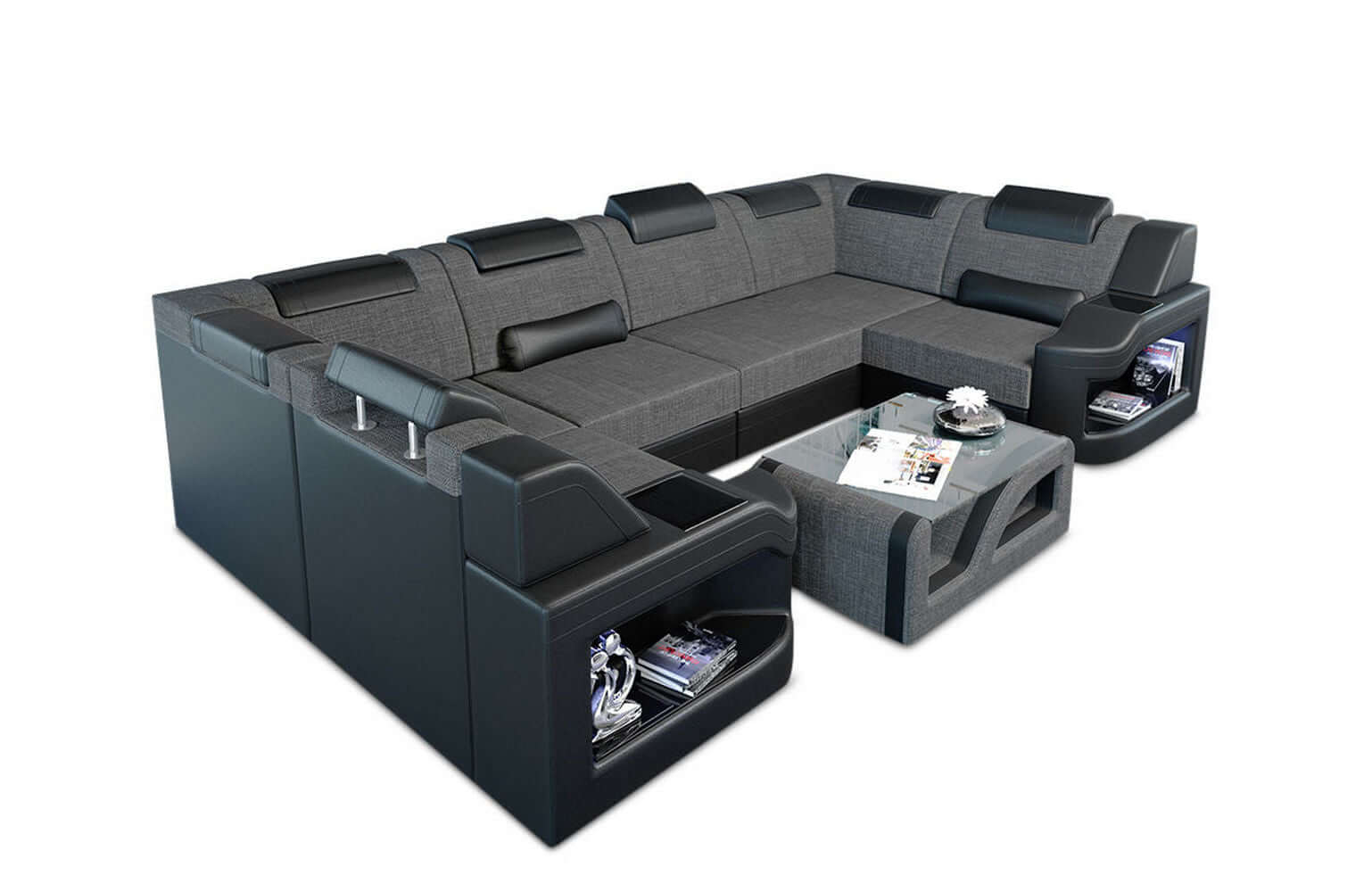 Couchlandschaft Padua U-Form in Stoff Grau-Schwarz