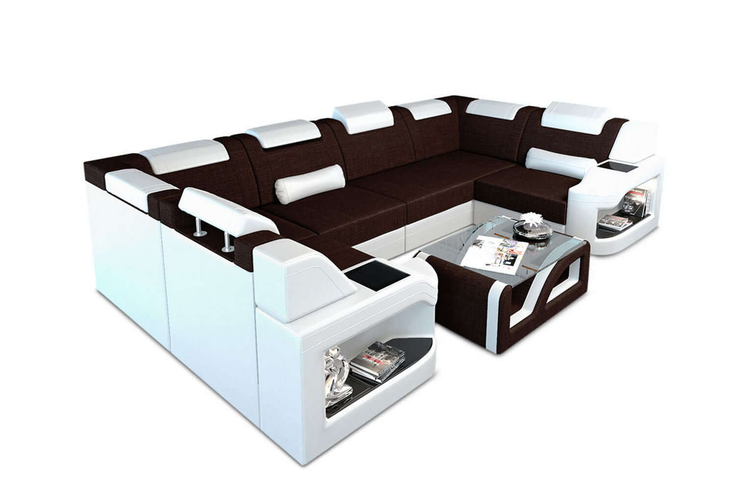 Couchlandschaft Padua U-Form in Stoff graubraun-weiß