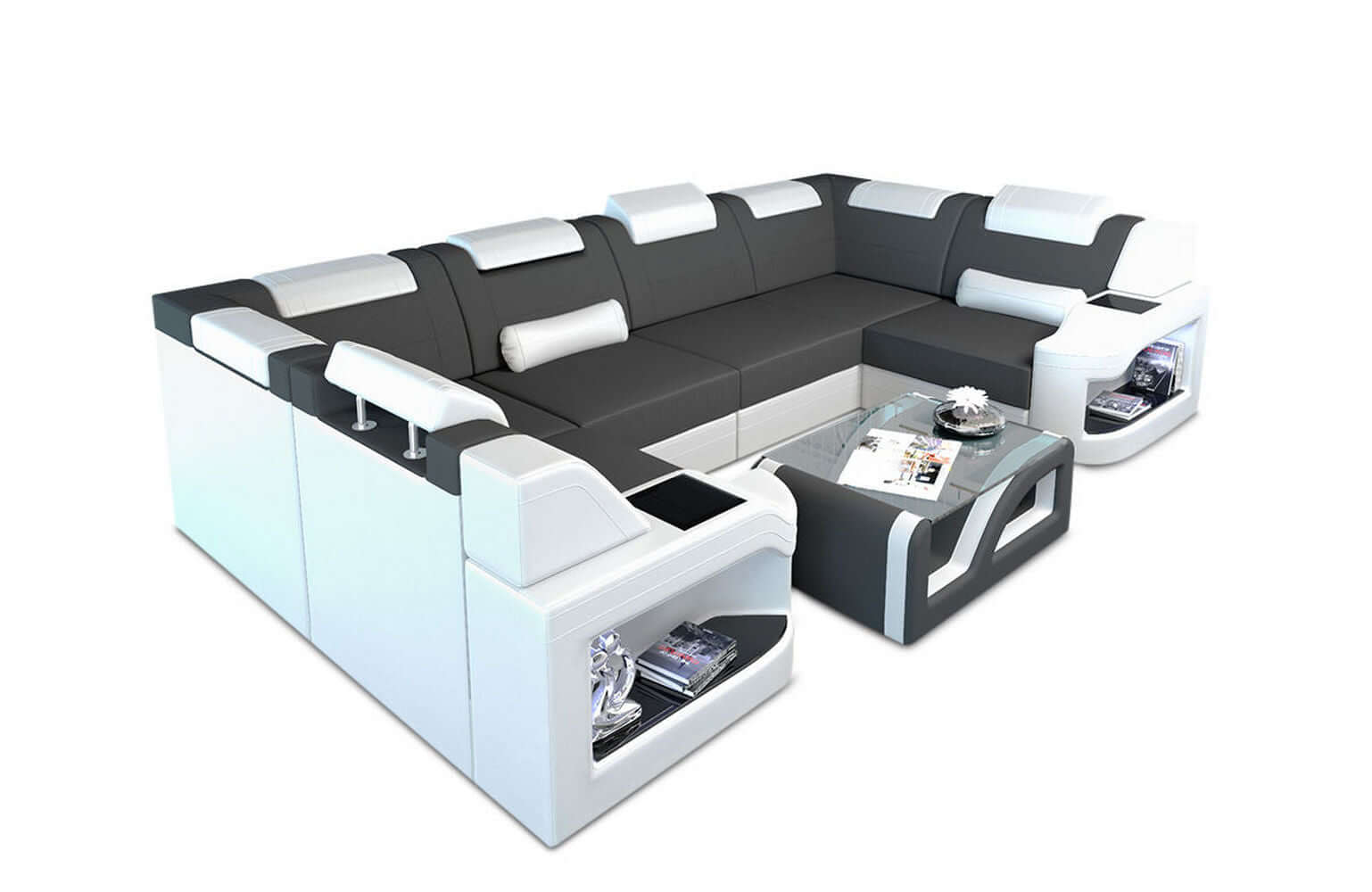 Stoff Wohnlandschaft Padua U – Bequem & Modern Dunkelgrau-Weiß