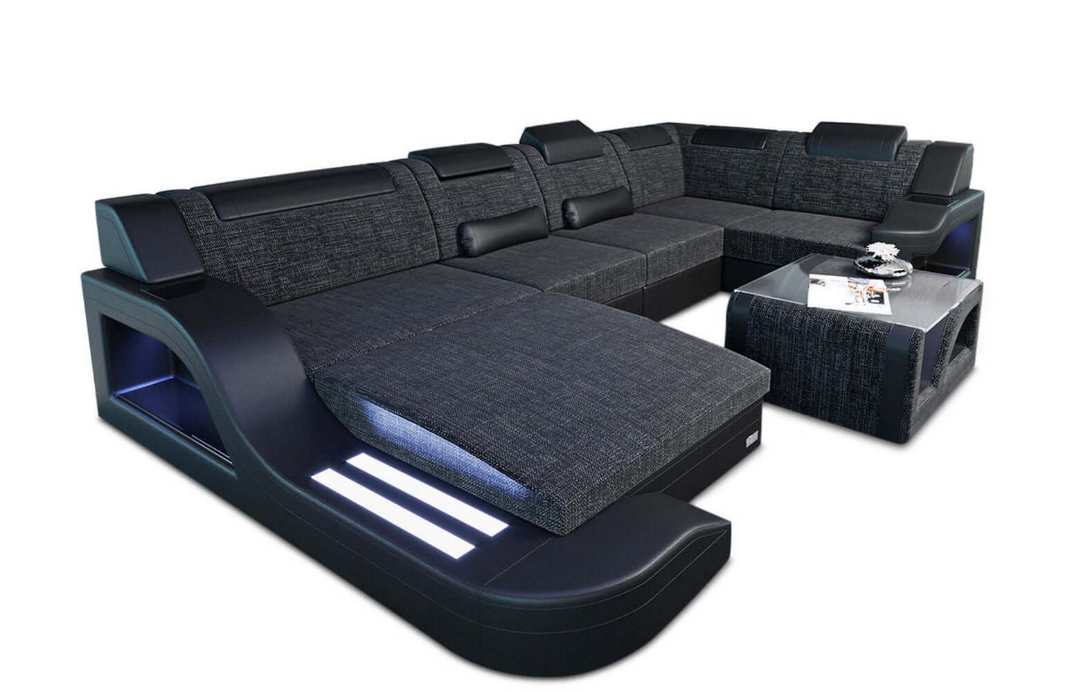 New Look Stoff-Wohnlandschaft Palermo LED Schwarzgrau-Schwarz