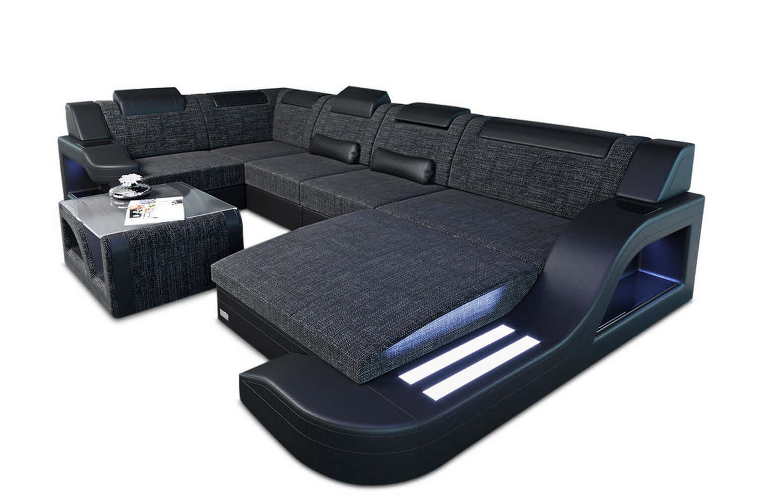 New Look Stoff-Wohnlandschaft Palermo LED Schwarzgrau-Schwarz