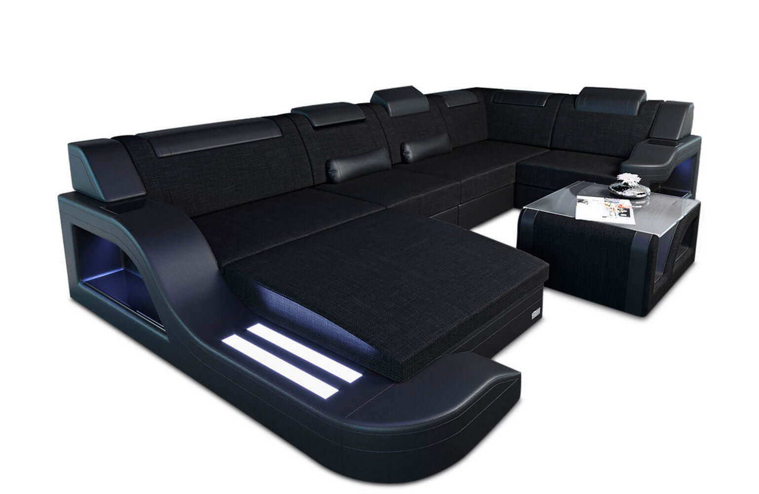 New Look Stoff-Wohnlandschaft Palermo LED Schwarz-Schwarz