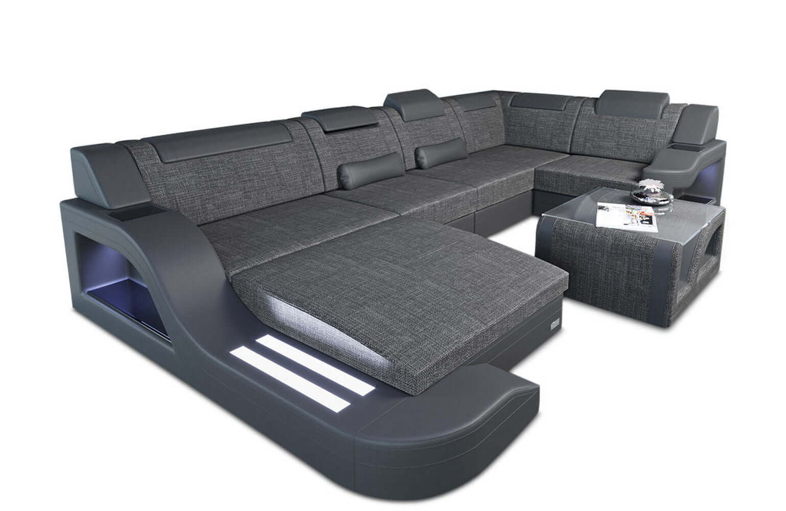 New Look Stoff-Wohnlandschaft Palermo LED Grau-Schwarz