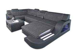 New Look Stoff-Wohnlandschaft Palermo LED in Strukturstoff und der Farbe Grau und Schwarz - Ausrichtung rechts