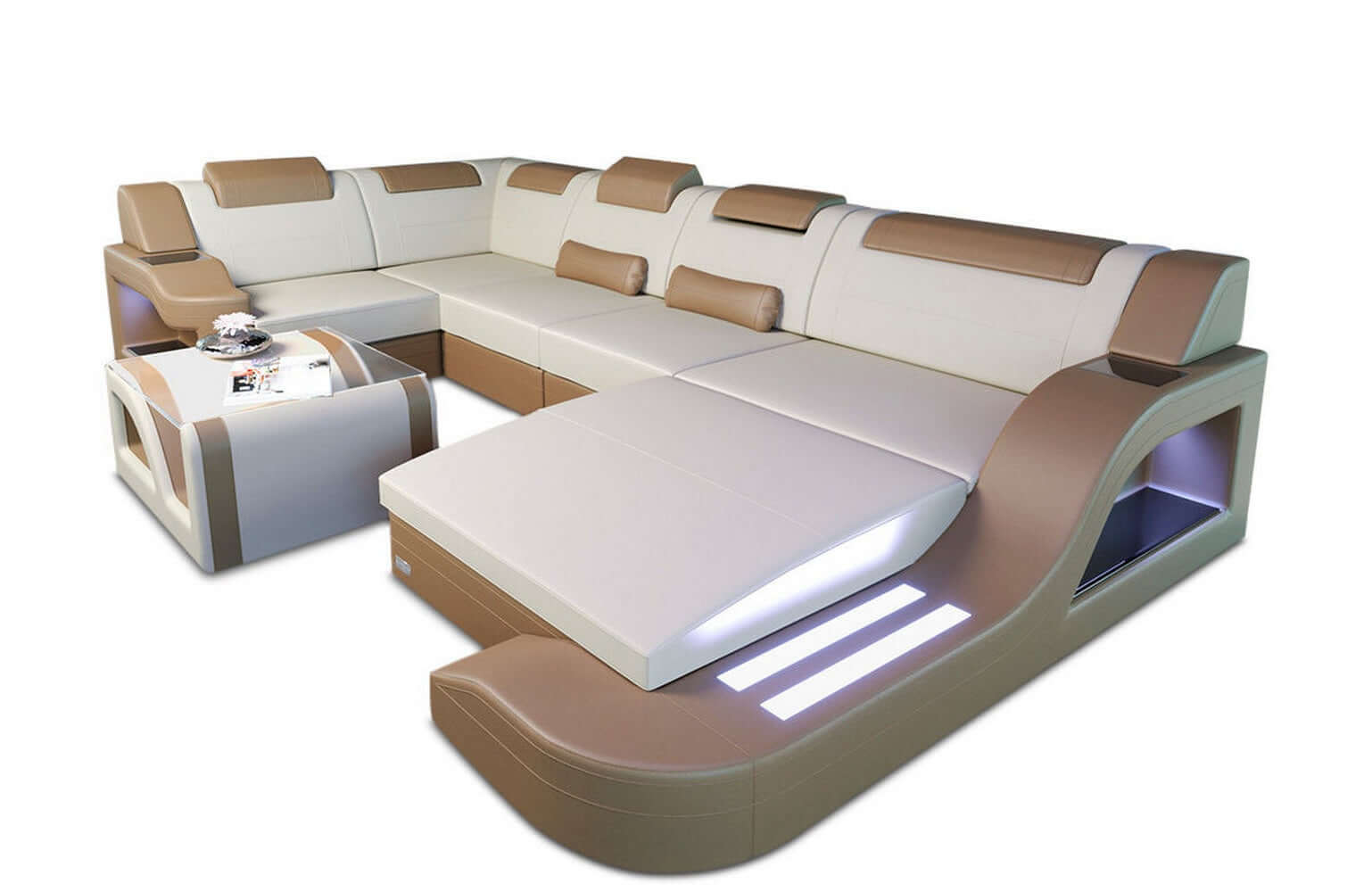 New Look Stoff-Wohnlandschaft Palermo LED Elfenbein-Sandbeige