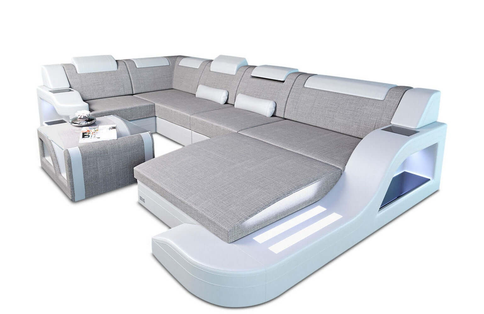 New Look Stoff-Wohnlandschaft Palermo LED Macchiato-Weiß