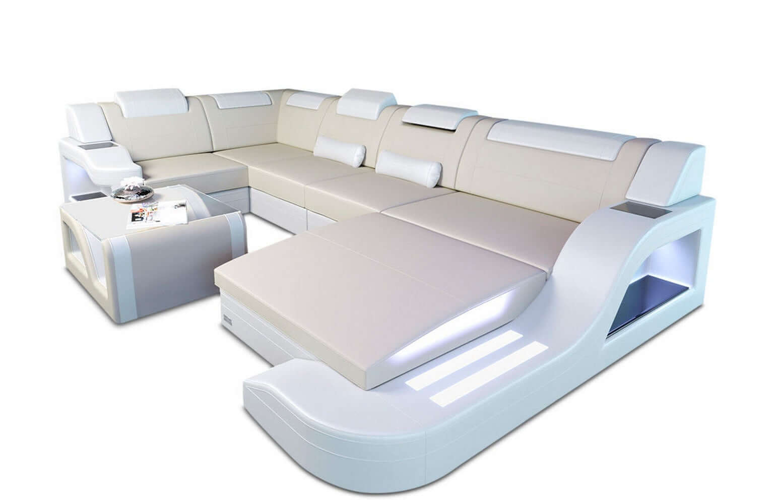 New Look Stoff-Wohnlandschaft Palermo LED Elfenbein-Weiß