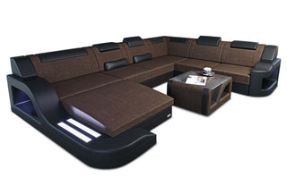 Designer Stoff-Wohnlandschaft Palermo XL LED in Strukturstoff und der Farbe Braun und Schwarz - Ausrichtung links