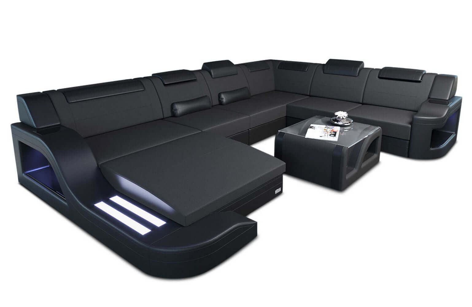XXL Stoff Wohnlandschaft Palermo U-Form Dunkelgrau-Schwarz