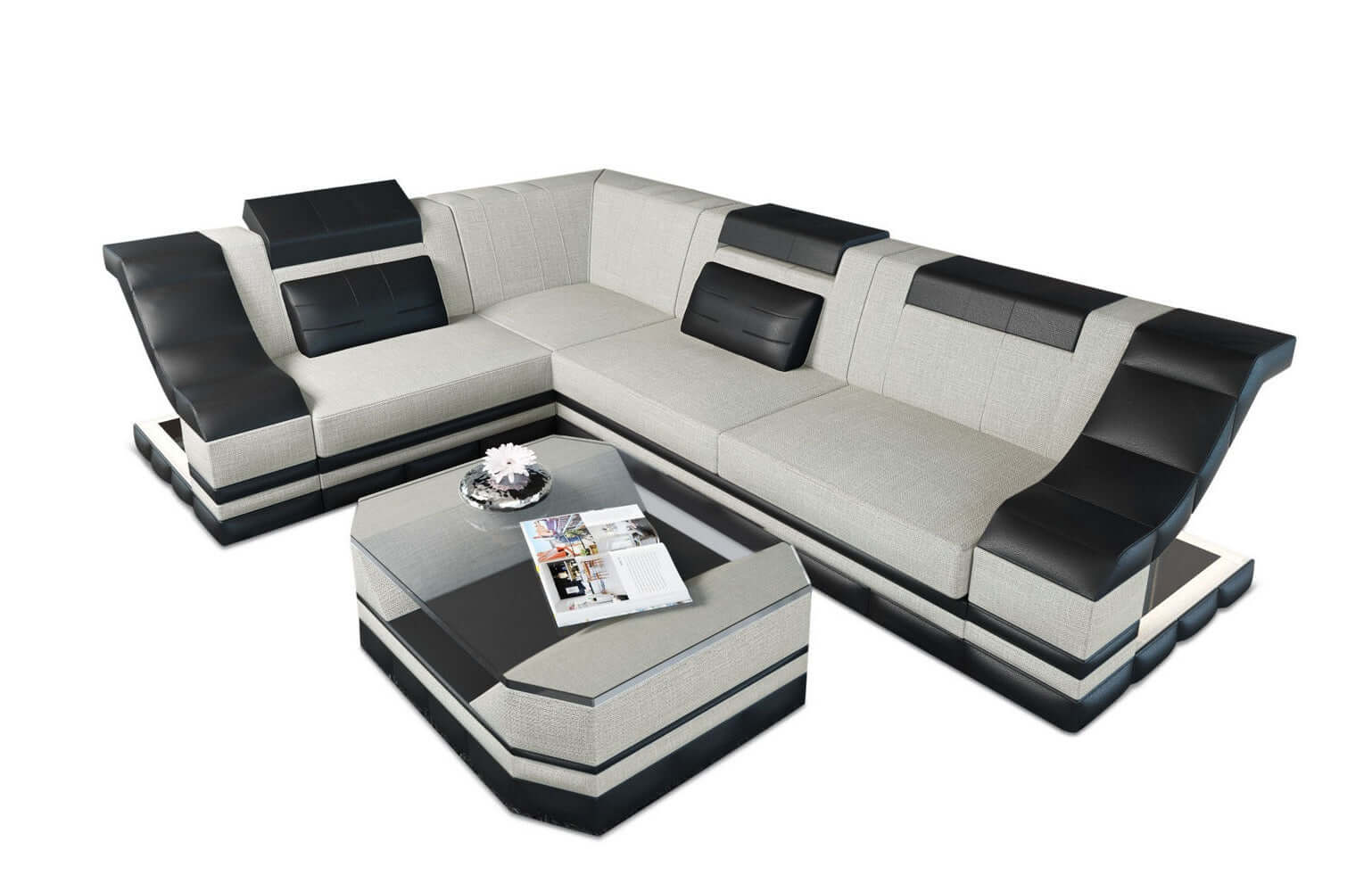 Ecksofa Bianchi – Stoffbezug & Komfort Elfenbein-Schwarz