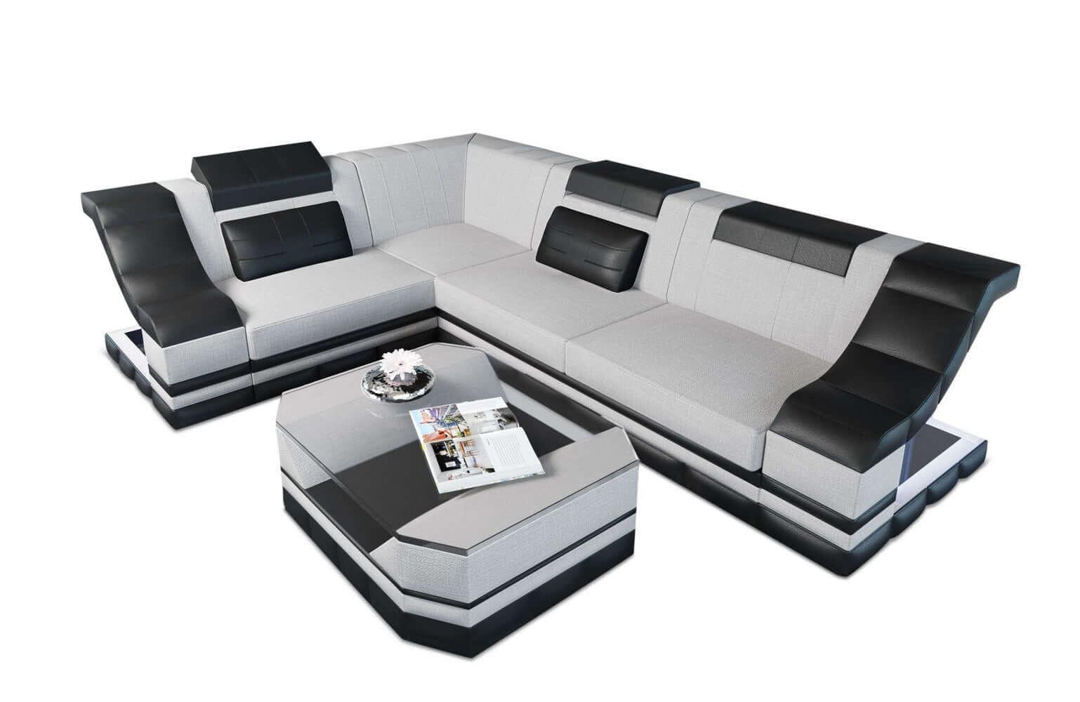 Stoff Ecksofa Bianchi L Form macchiato-schwarz