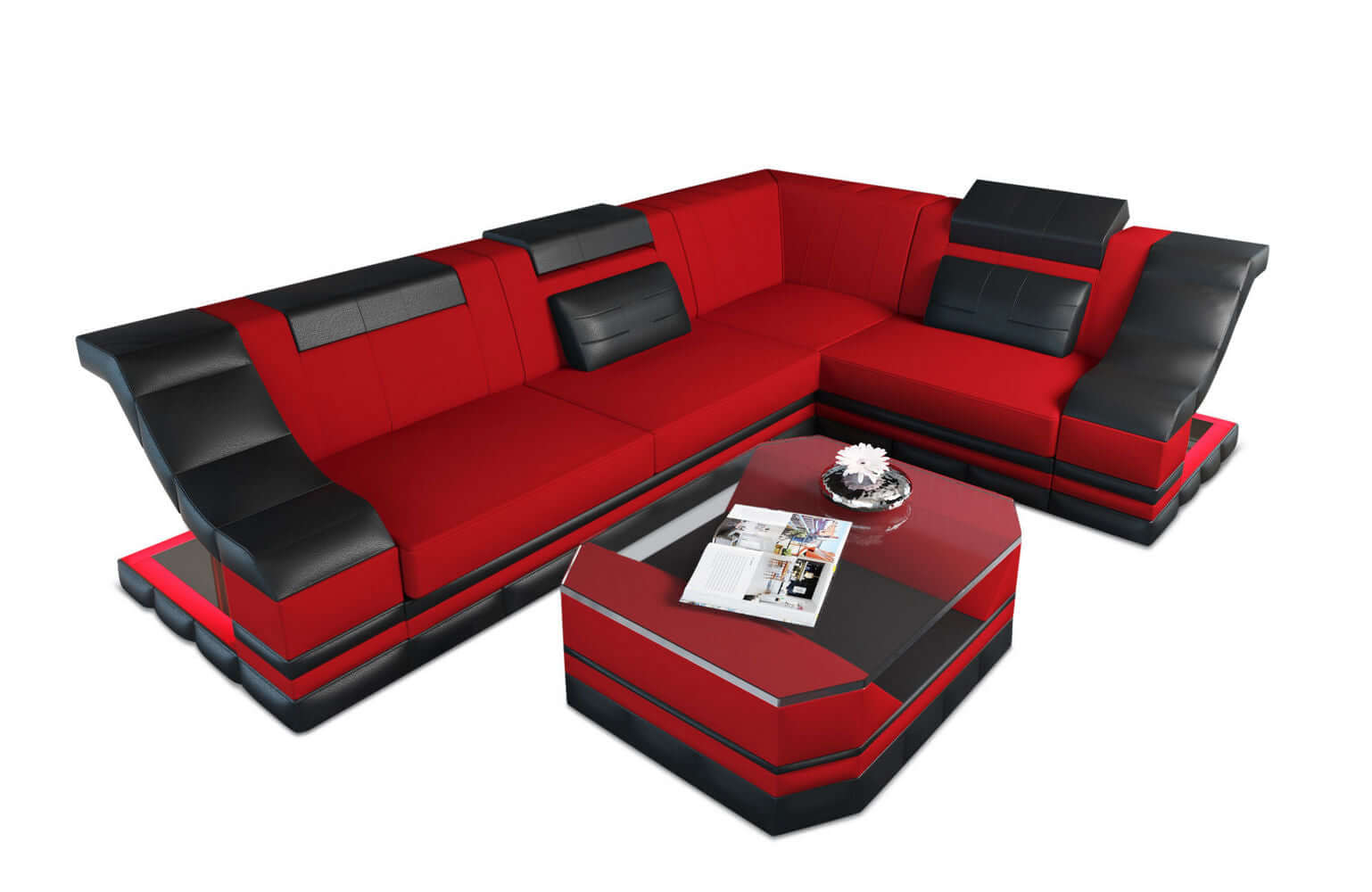 Stoff Ecksofa Bianchi L-Form Rot-Schwarz