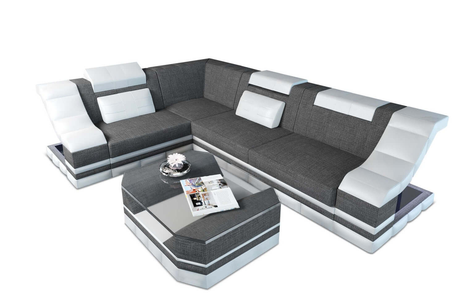 Stoff Ecksofa Bianchi L-Form Grau-Weiß