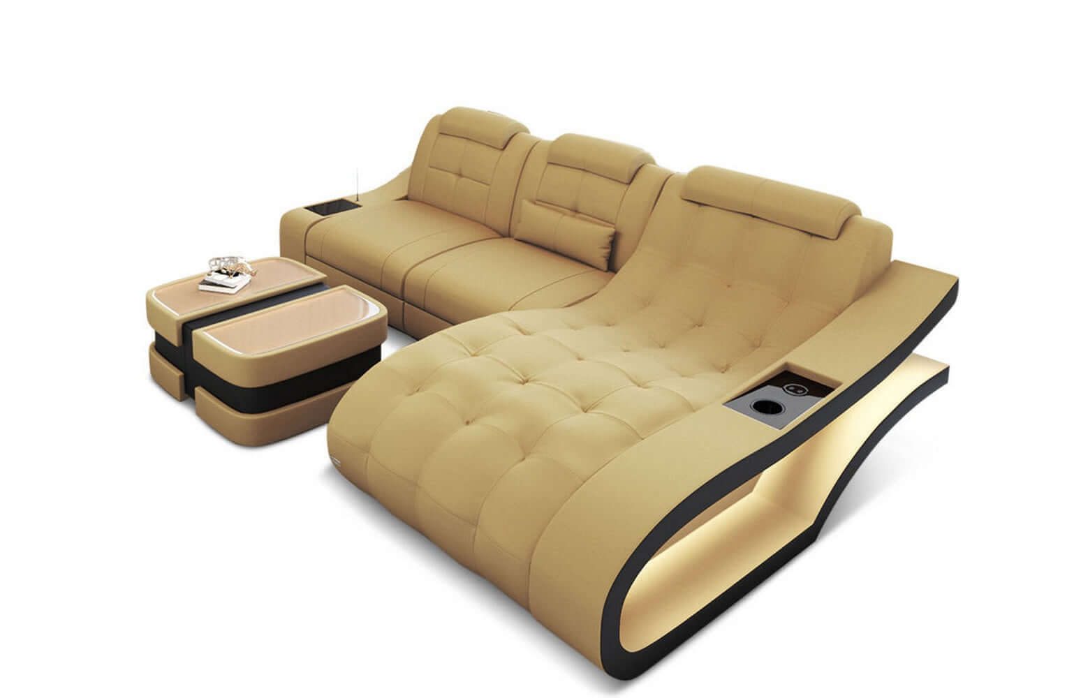 Ecksofa Elegante – Stoff & Komfort Beige-Schwarz
