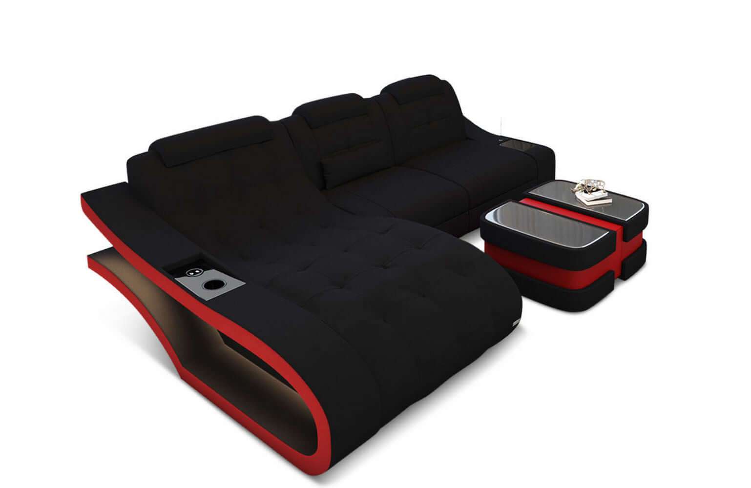 Ecksofa Elegante – Stoff & Komfort Schwarz-Rot