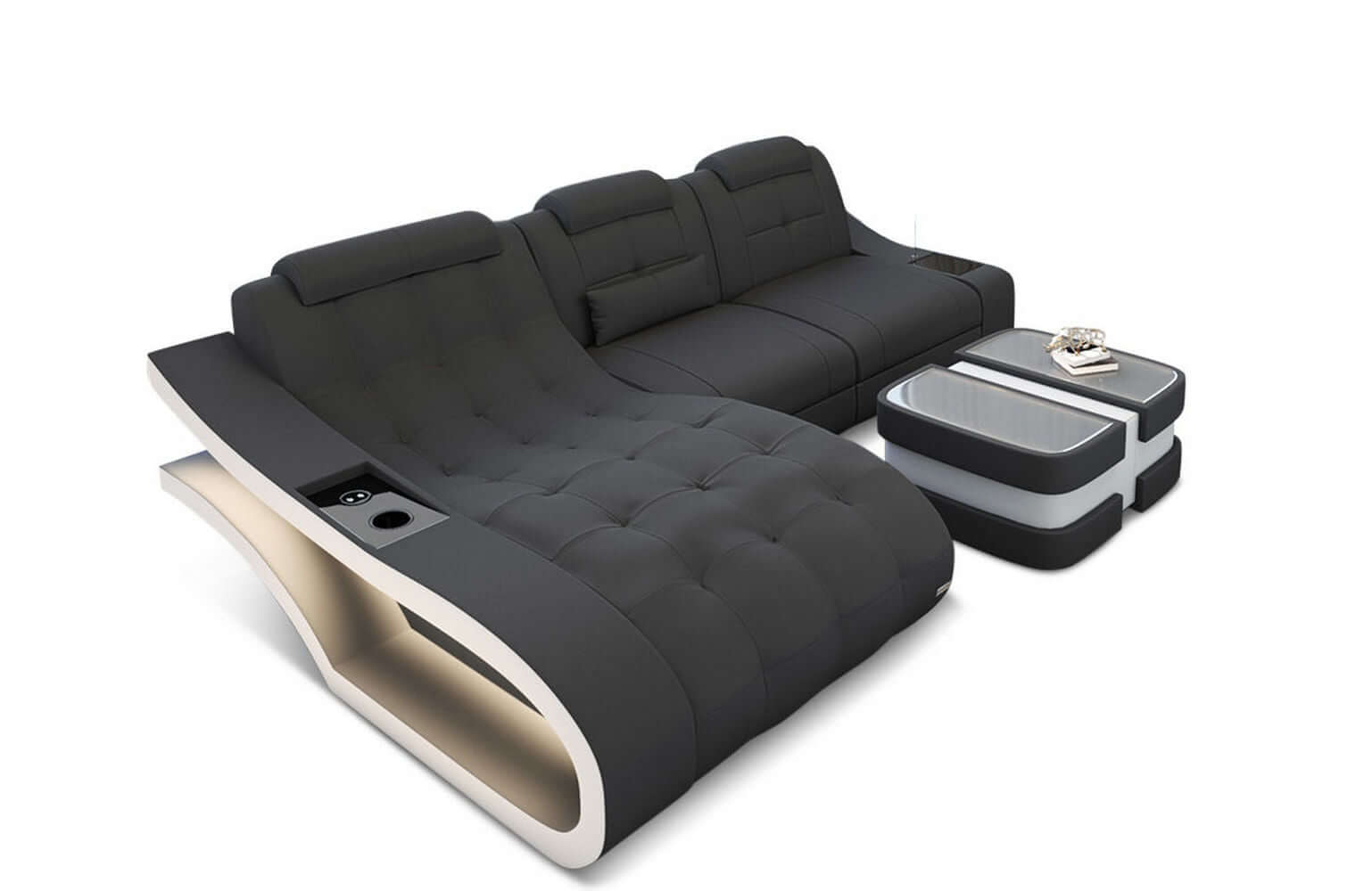 Couch Modell L Form Stoff Grau-Weiß