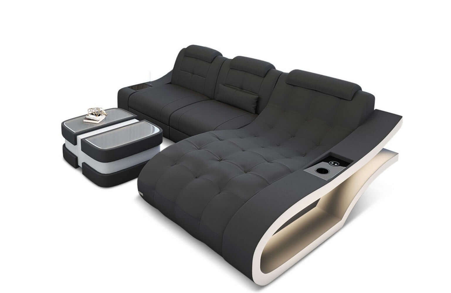Ecksofa Elegante – Stoff & Komfort Grau-Weiß