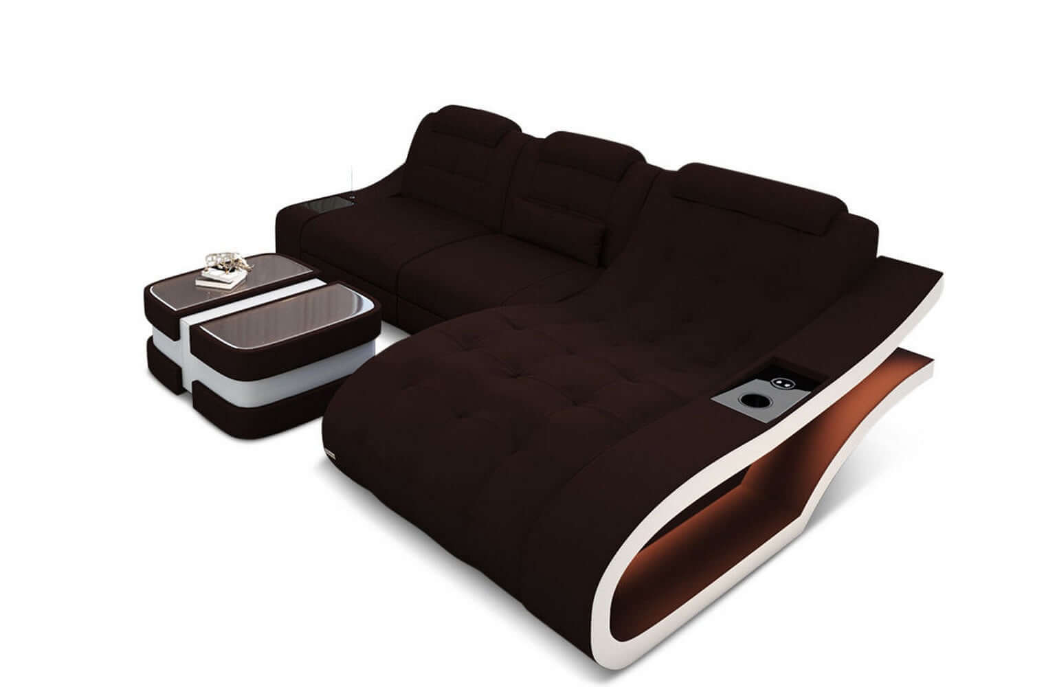 Couch Modell L Form Stoff Mokka-Weiß
