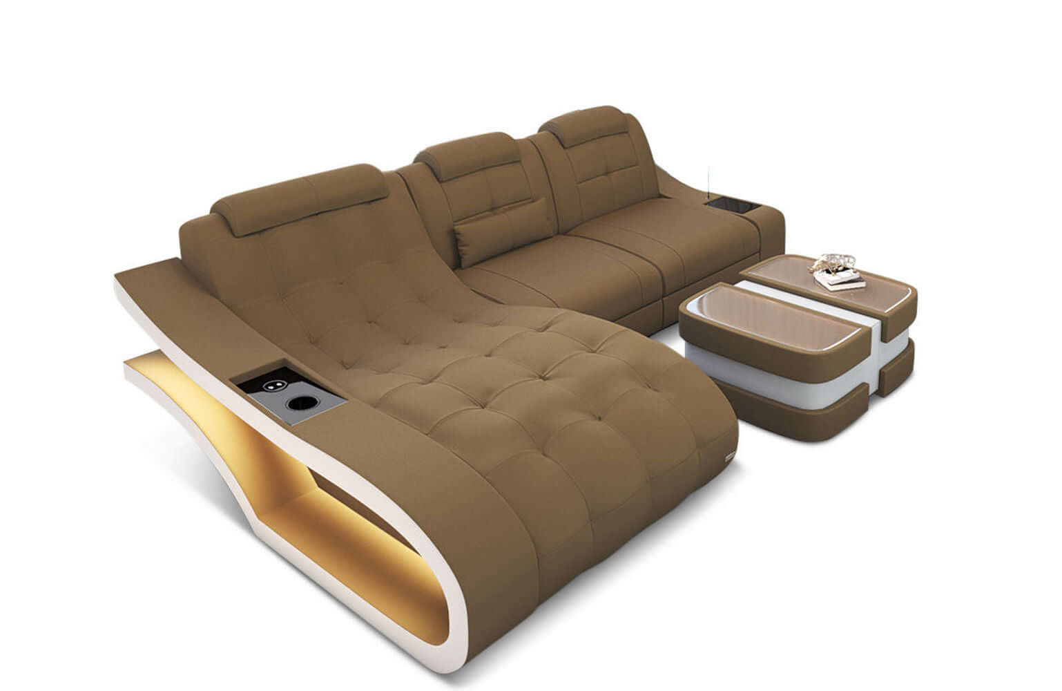 Ecksofa Elegante – Stoff & Komfort Cappuccino-Weiß