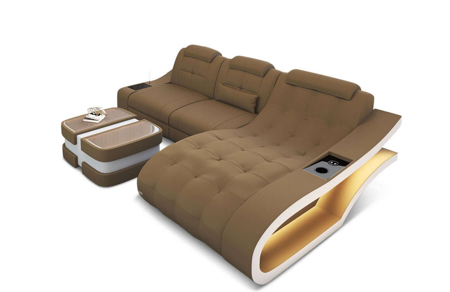 Ecksofa Elegante – Stoff & Komfort Cappuccino-Weiß