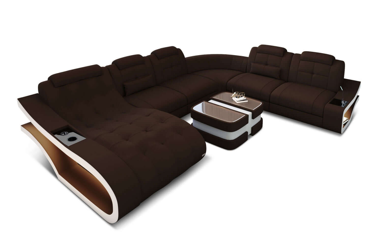 Stoff Wohnlandschaft Elegante XXL – Komfort Dunkelbraun-Weiß