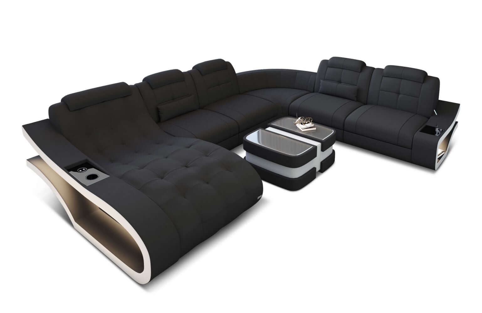 Stoff Wohnlandschaft Elegante XXL – Komfort Dunkelgrau-Weiß
