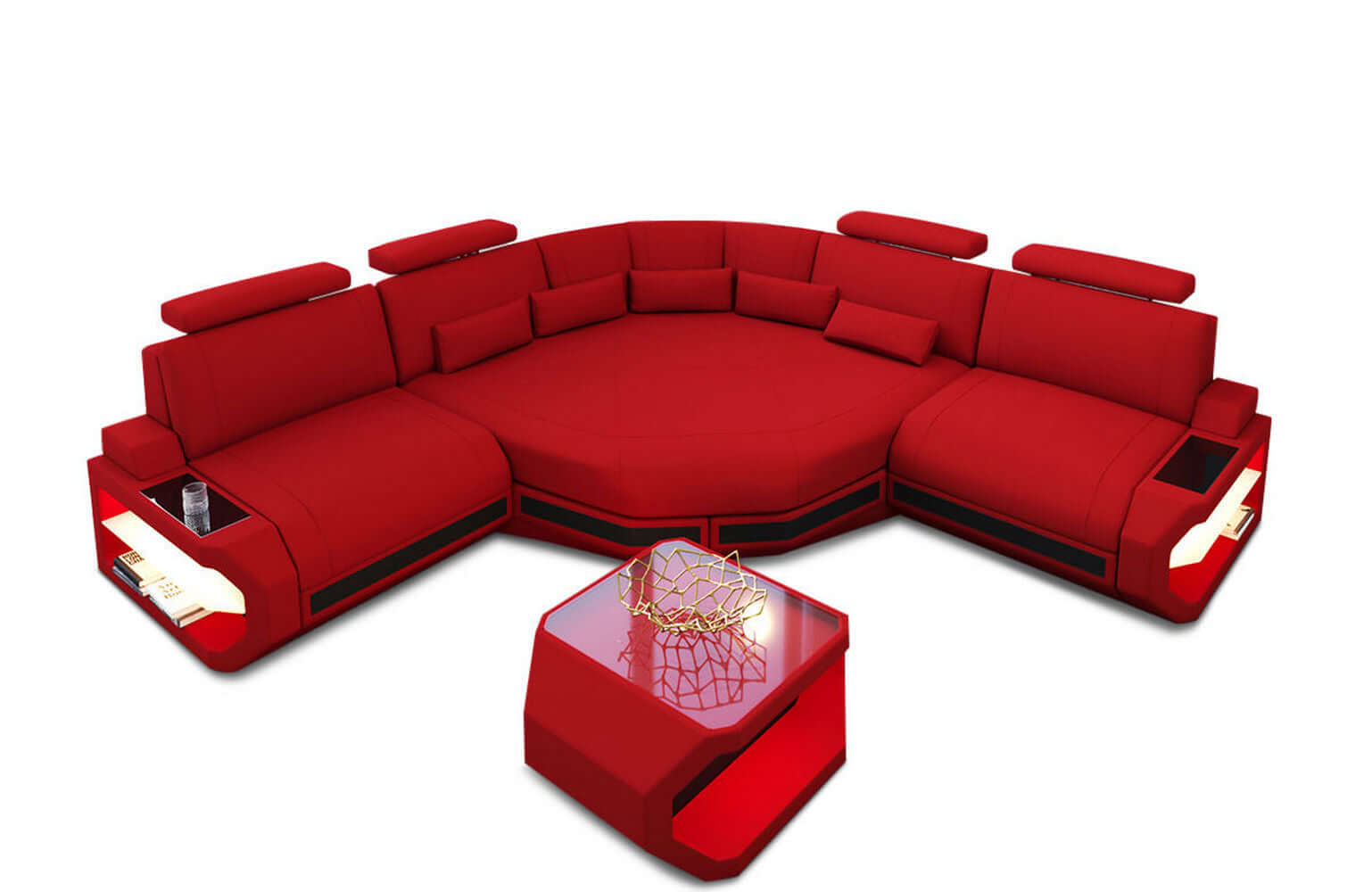 Mini Stoff Ecksofa Asti L-Form Rot-Schwarz