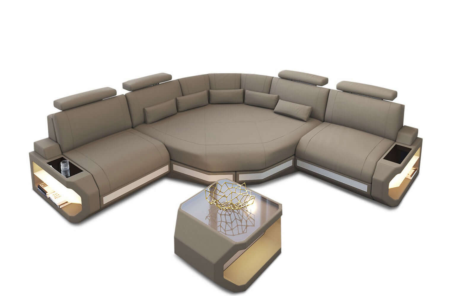 Mini Stoff Ecksofa Asti L-Form Taupe-Weiß