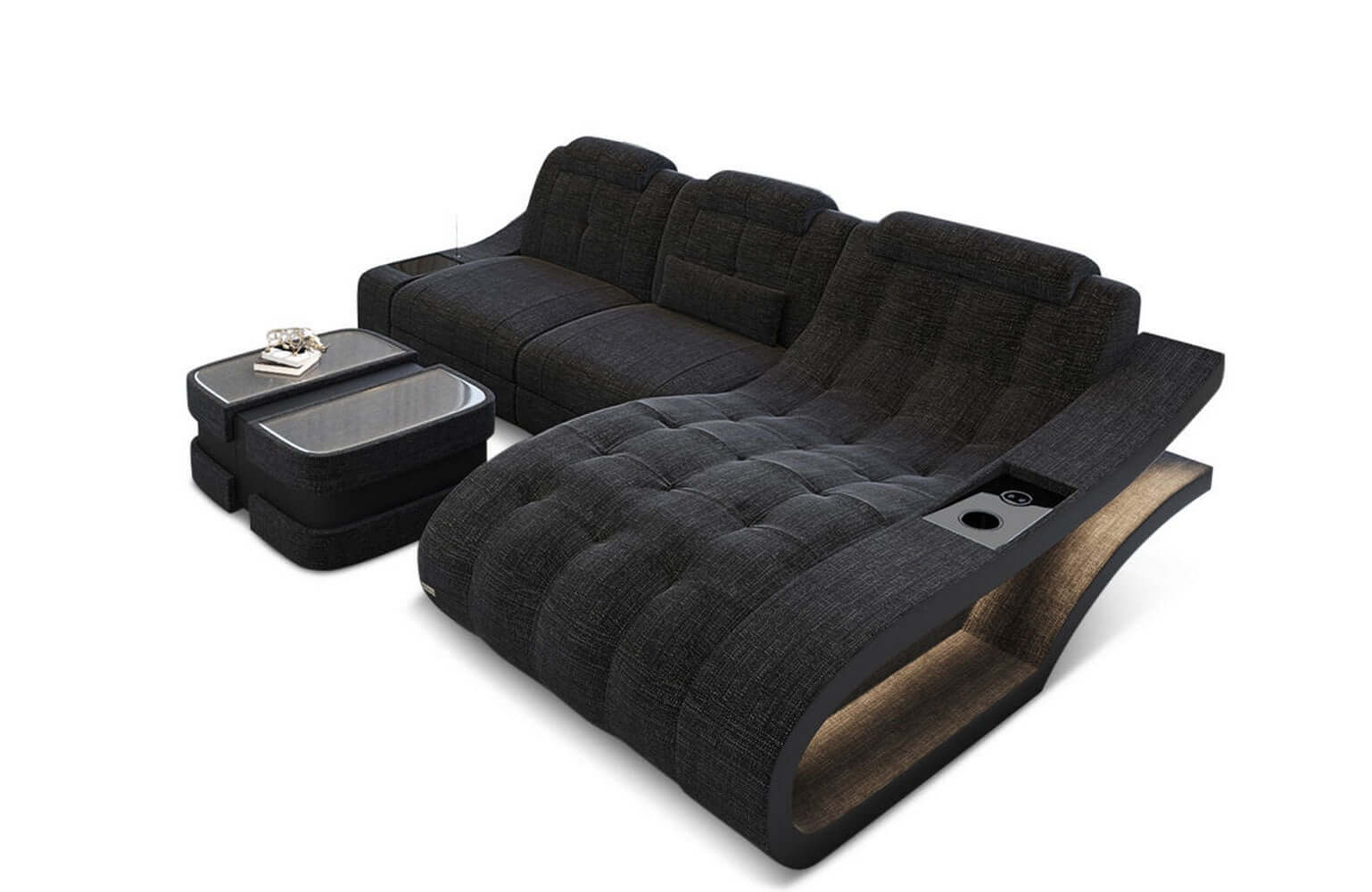 Ecksofa Elegante – Stoff & Komfort Schwarzgrau-Schwarz