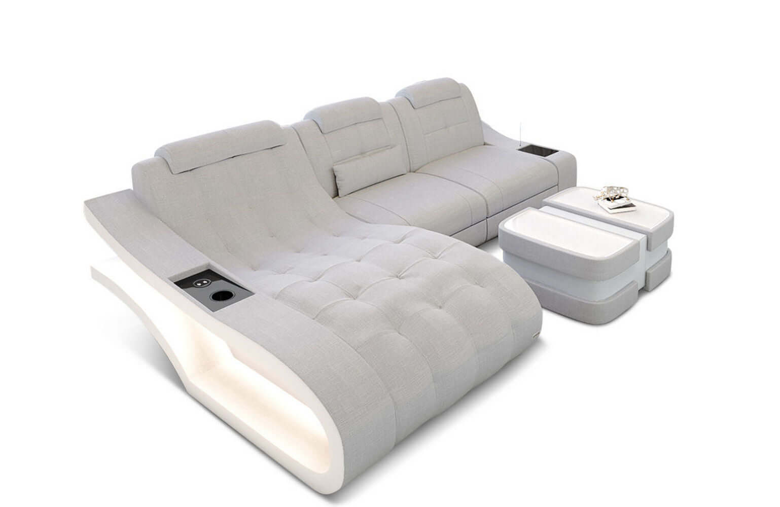 Ecksofa Elegante – Stoff & Komfort Macchiato-Weiß