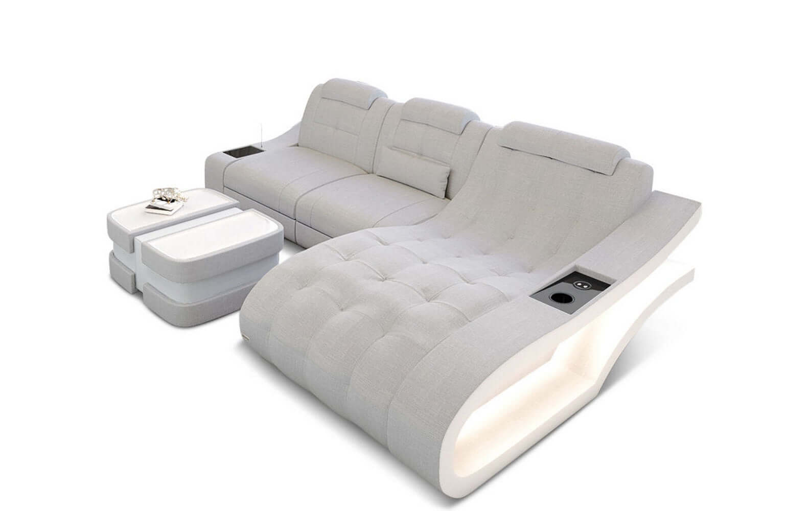 Ecksofa Elegante – Stoff & Komfort Macchiato-Weiß