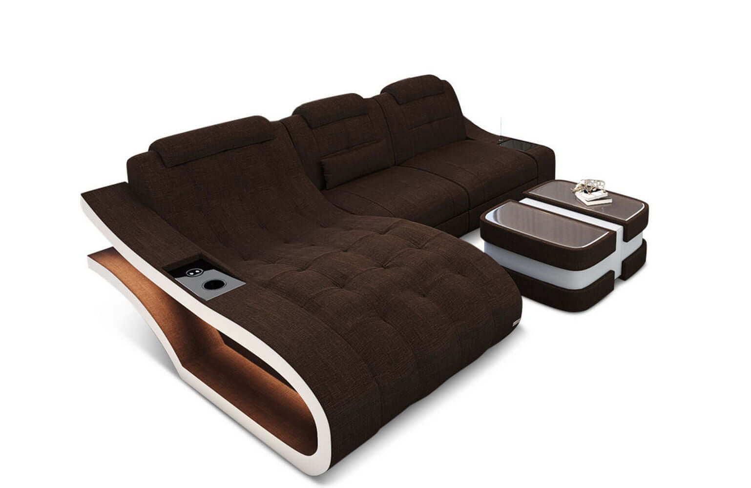 Ecksofa Elegante – Stoff & Komfort Braun-Weiß