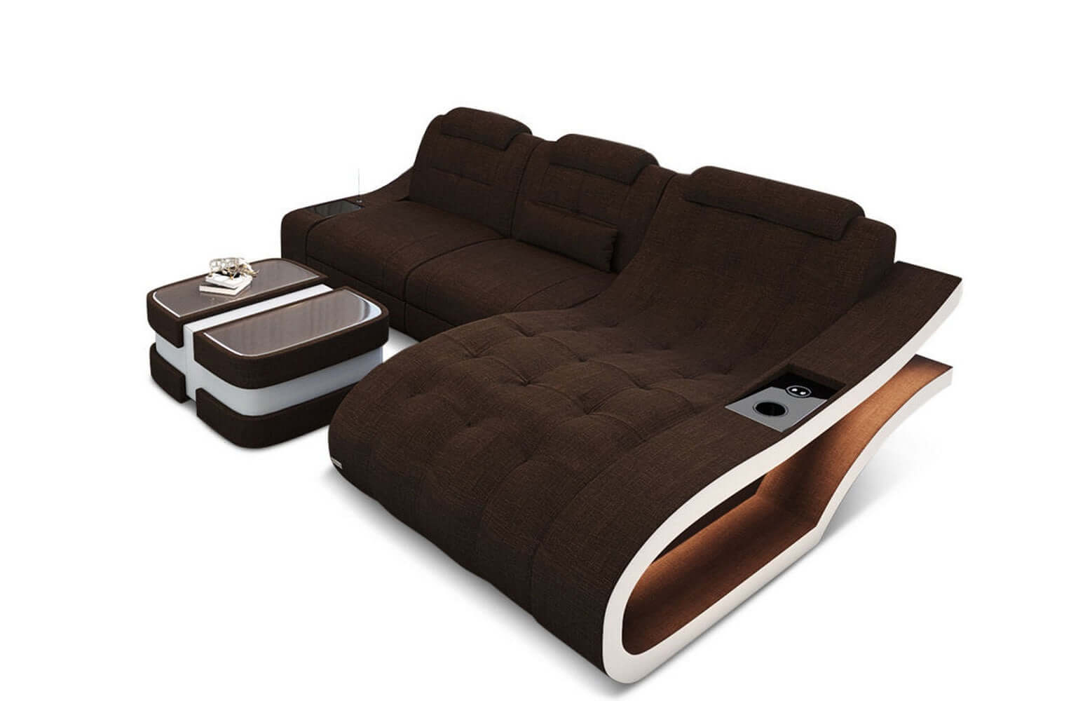 Ecksofa Elegante – Stoff & Komfort Braun-Weiß