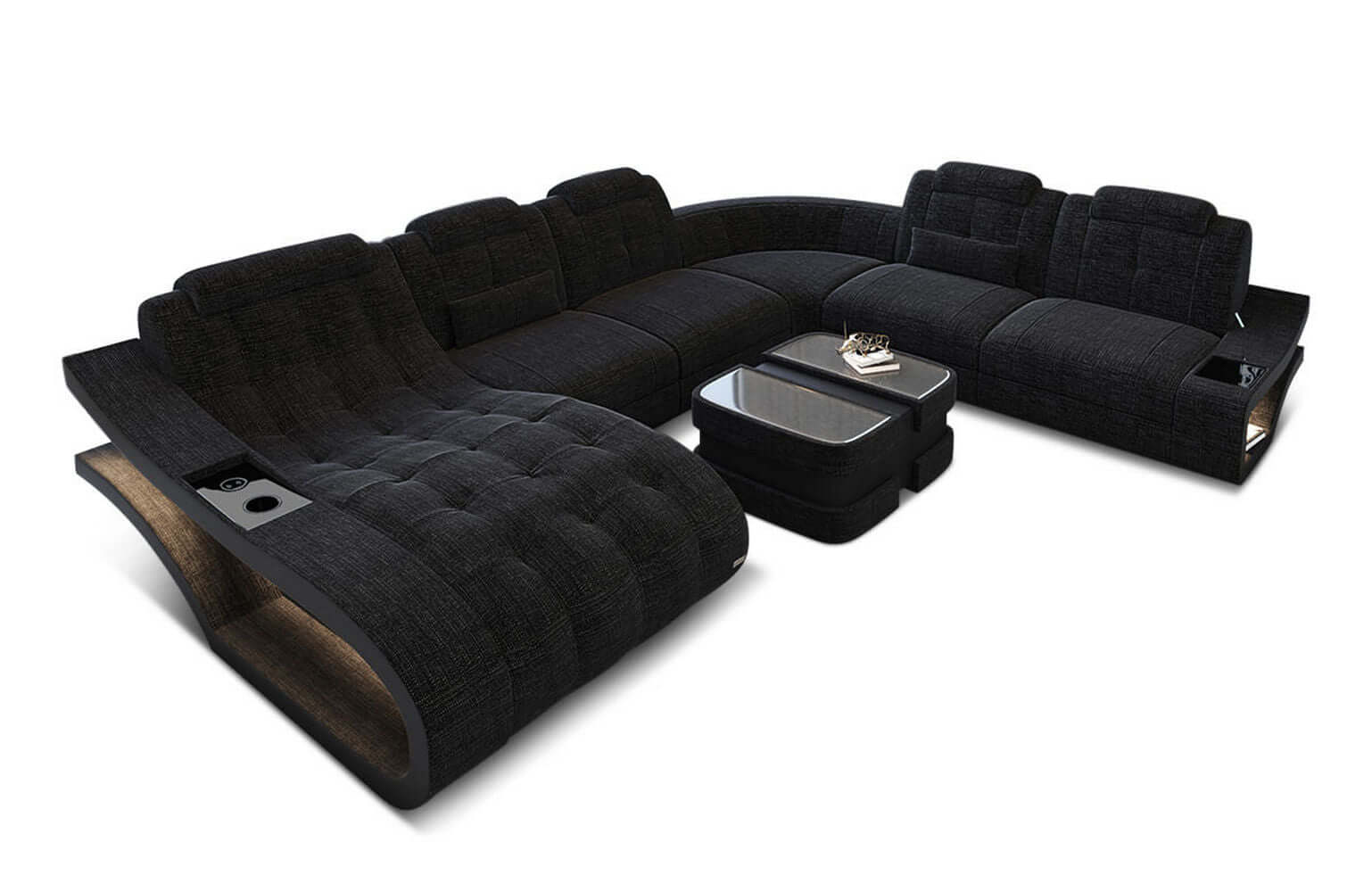 Stoff Wohnlandschaft Elegante XXL – Komfort Dunkelgrau-Schwarz