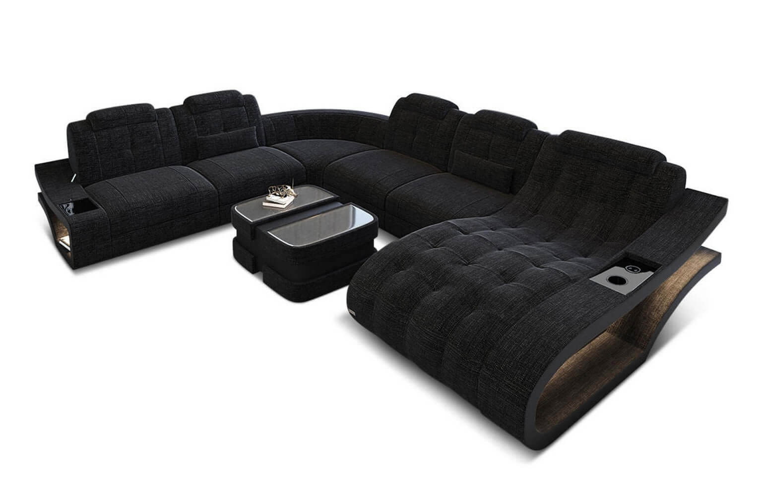 Stoff Wohnlandschaft Elegante XXL – Komfort Dunkelgrau-Schwarz
