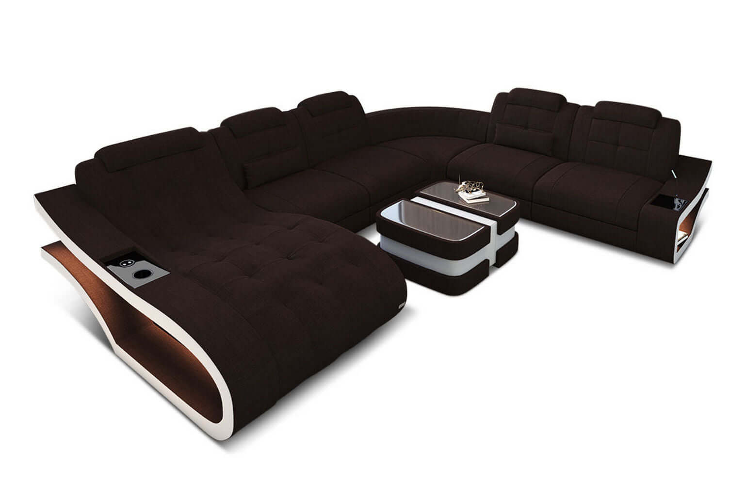 Stoff Wohnlandschaft Elegante XXL – Komfort Graubraun-Weiß
