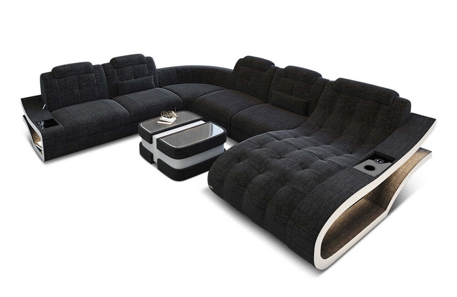 Stoff Wohnlandschaft Elegante XXL – Komfort Schwarzgrau-Weiß