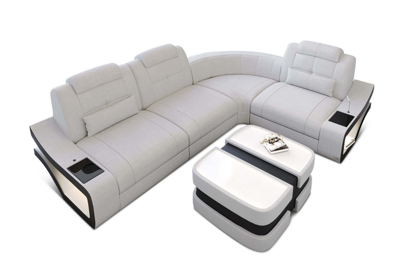 Stoff Ecksofa Elena L Form macchiato-schwarz