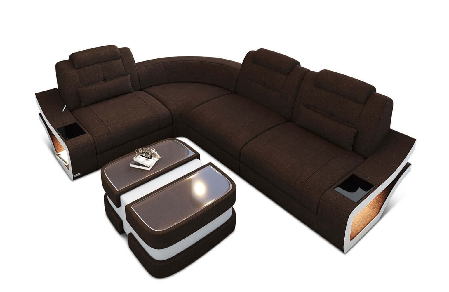 Stoff Ecksofa Elena L Form braun-weiß