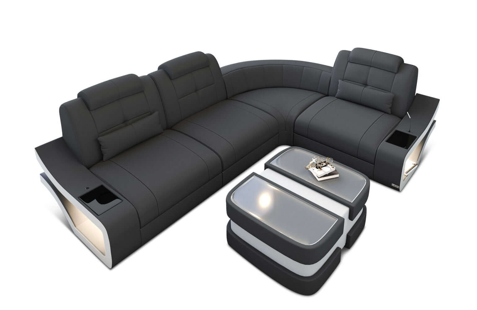 Stoff Ecksofa Elena L-Form Grau-Weiß