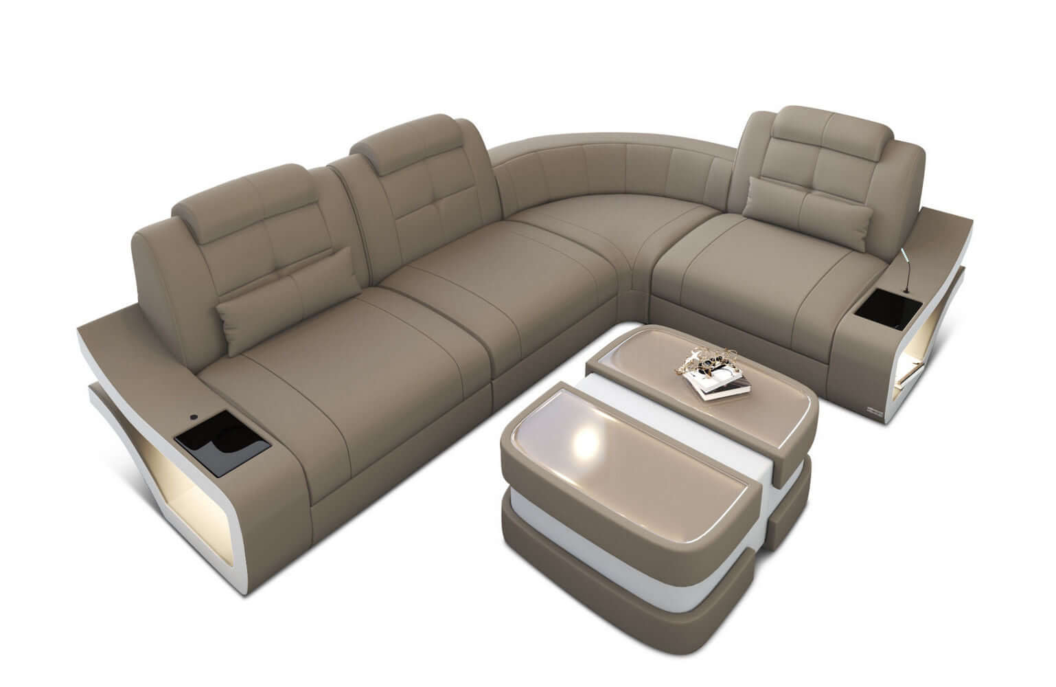 Stoff Ecksofa Elena L-Form Taupe-Weiß