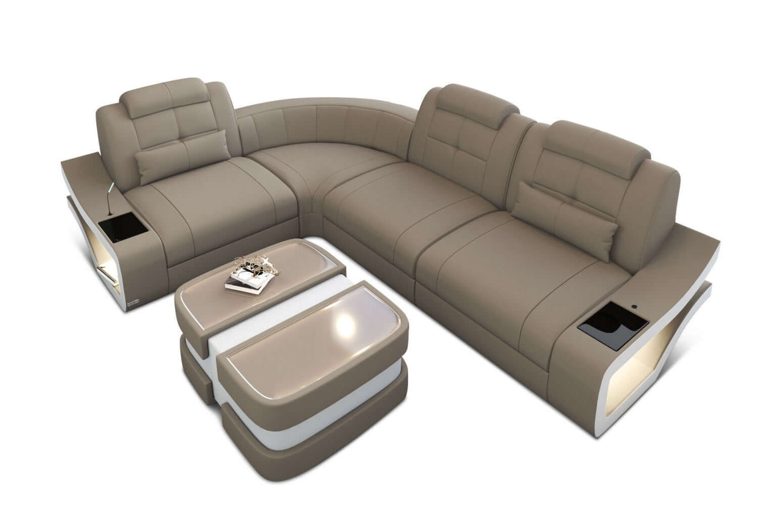 Stoff Ecksofa Elena L-Form Taupe-Weiß