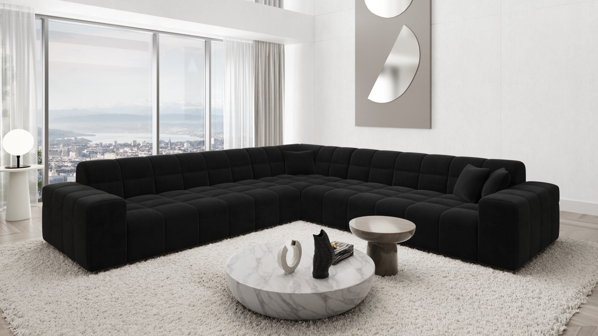 Couch Ibiza L-Form in Stoff Schwarz