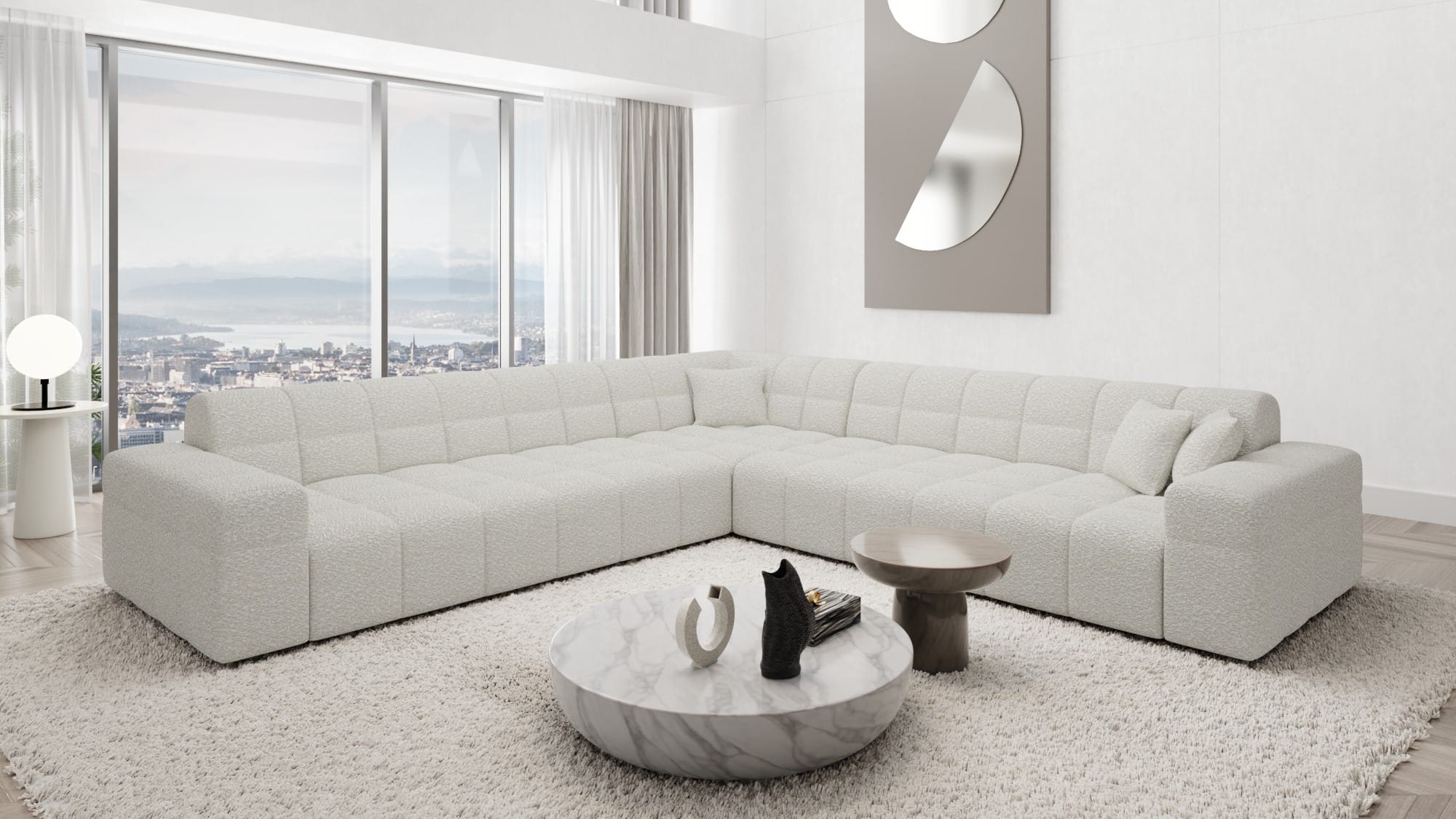 Couch Ibiza L-Form in Stoff Weiß