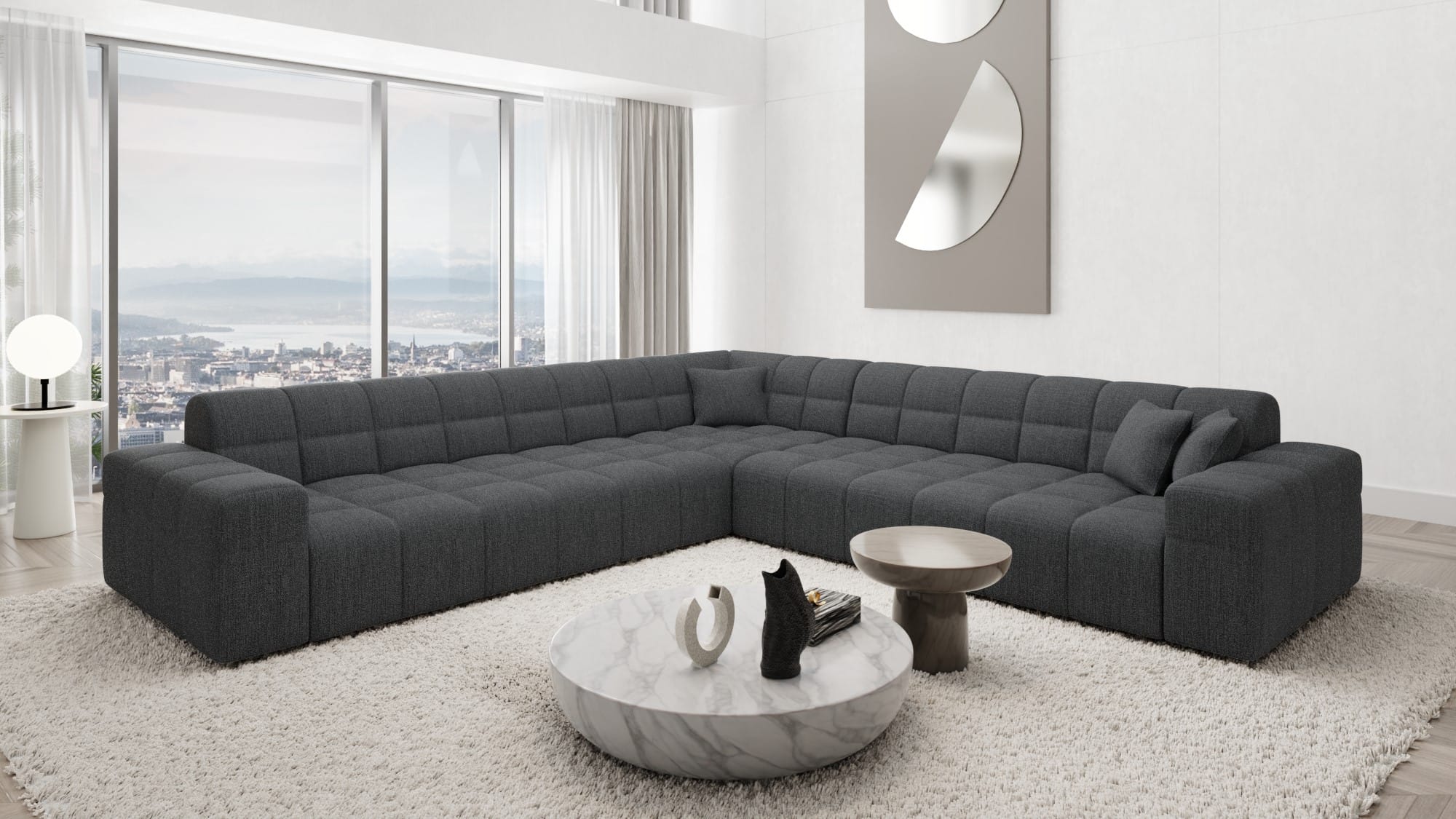 Couch Ibiza L-Form in Stoff Anthrazit